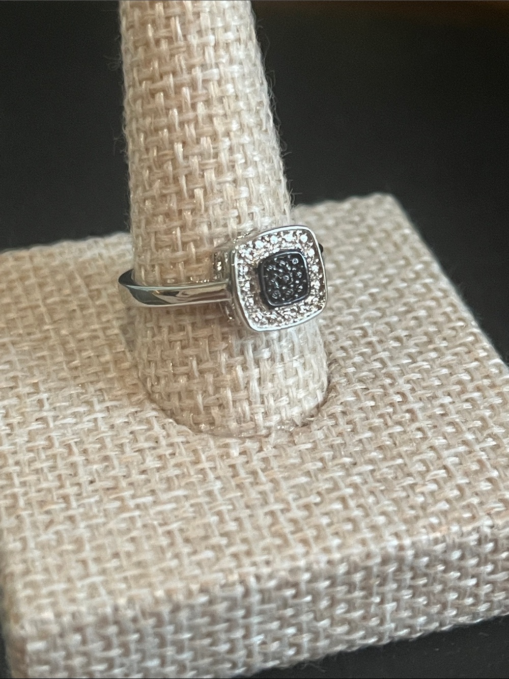 Sterling Silver Black and White Square Halo Ring